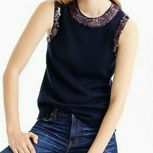 J. Crew Black Sleeveless Sweater with Purple Sequin Details Merino Wool